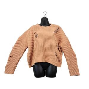 POL L Distressed Sweater Peach Oversized Cropped Grunge Boho Shabby Chic